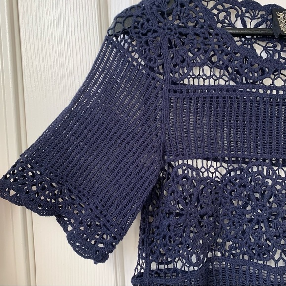 James Coviello By Anthropologie Women Crochet Knit Crop Top short sleeves XS - Picture 5 of 10